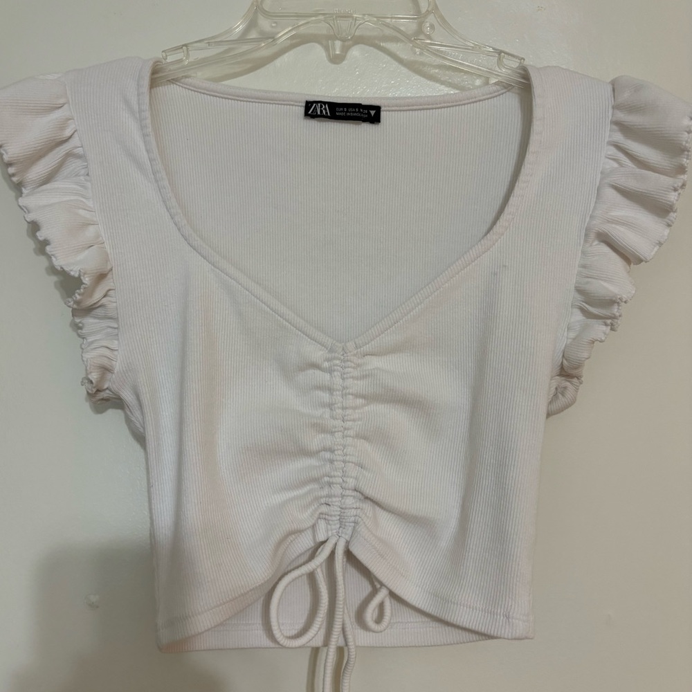 White Zara Ruffle Sleeve Crop Top